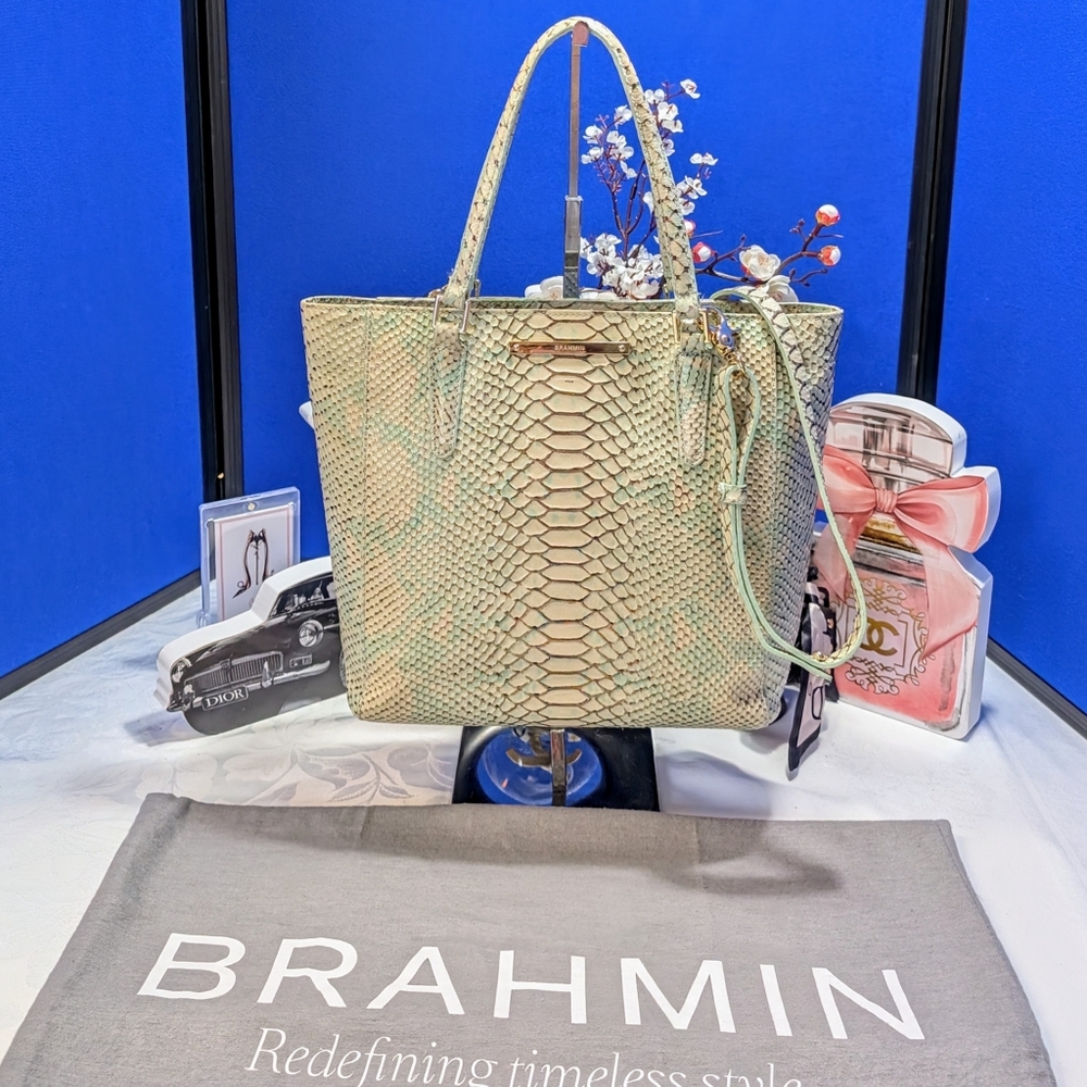 Brahmin Stacy Satchel Crossbody Opal Seville Snake Embossed Leather